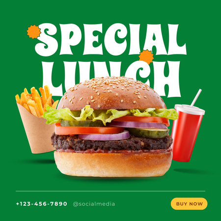 lezzetli burgerli fast food özel teklifi Instagram Tasarım Şablonu