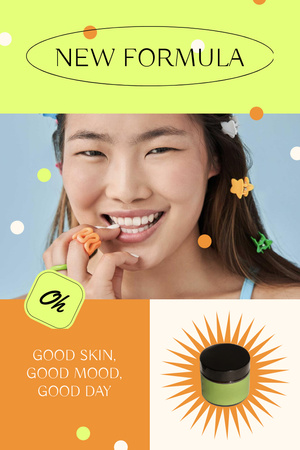 Skincare Offer with Smiling Young Woman Pinterest Design Template