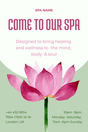 Spa Salon Ad with Lotus Flower Pinterest Design Template