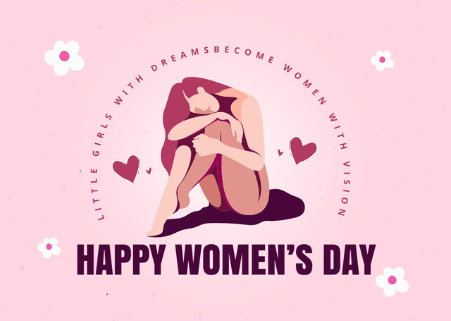 Women's Day Greeting with Illustration of Tender Woman Card Design Template
