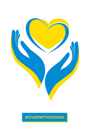 Formato de coração nas mãos com as cores da bandeira ucraniana Poster Modelo de Design