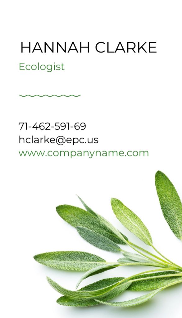 Ecologist Services with Healthy Green Herb Business Card US Vertical Design Template