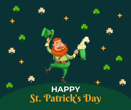 Happy St. Patrick's Day Greeting with Red Bearded Man Facebook Design Template