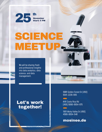 Ontwerpsjabloon van Poster 8.5x11in van Aankondiging van een wetenschappelijk evenement met microscoop
