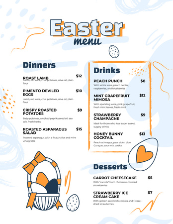Easter Meals Offer with Festive Basket Illustration Menu 8.5x11in Design Template