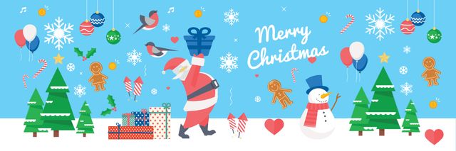 Plantilla de diseño de Christmas Holiday Greeting Santa Delivering Gifts Twitter 