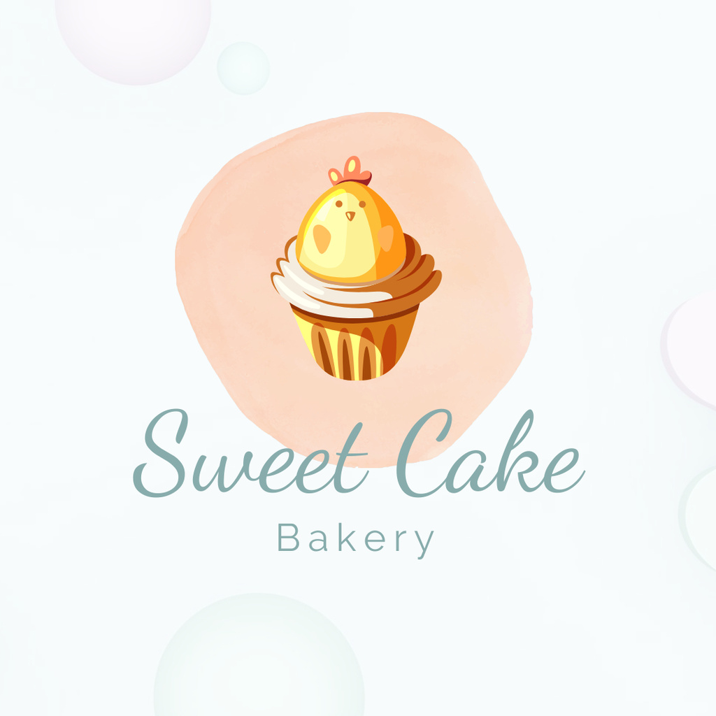 Sweet Bakery Emblem with Cute Chick on Cupcake Logo 1080x1080pxデザインテンプレート
