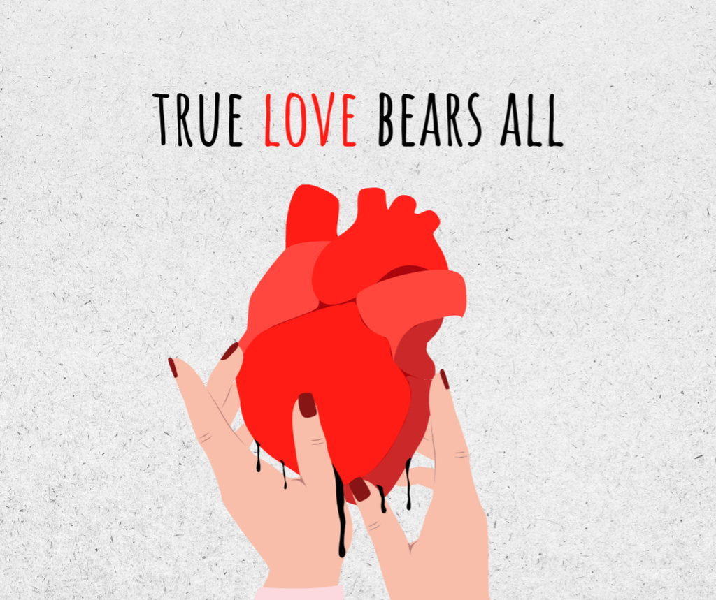 Phrase about Love with Red Heart in Hands Facebook Design Template
