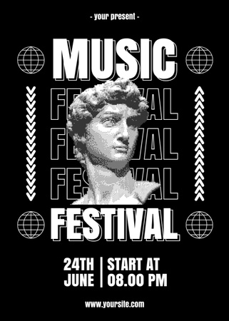 Plantilla de diseño de Anuncio del festival de música con estatua antigua Flayer 