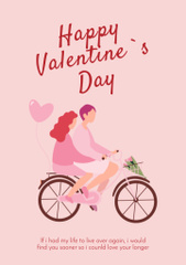 Happy Valentine's Day Greeting With Couple On Bicycle