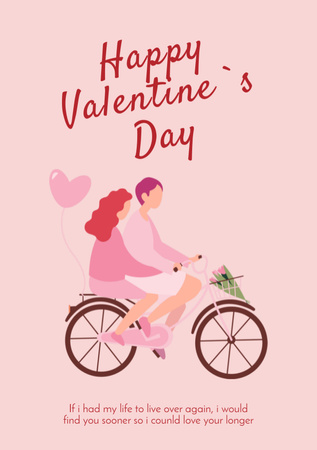Plantilla de diseño de Happy Valentine's Day Greeting With Couple On Bicycle Postcard A5 Vertical 