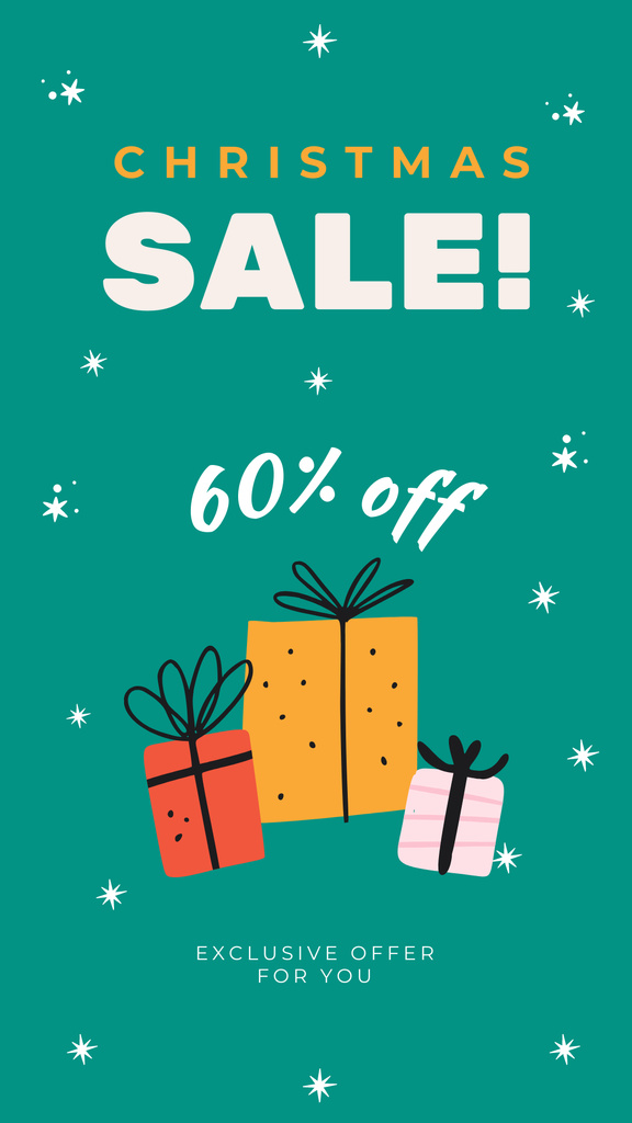 Christmas Sale with Gifts Illustration And Snowfall Instagram Story Modelo de Design