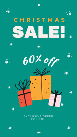 Christmas Sale with Gifts Illustration And Snowfall Instagram Story Design Template