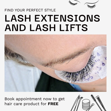 Modèle de visuel Lash Extensions And Lifts With Hair Care Offer - Animated Post