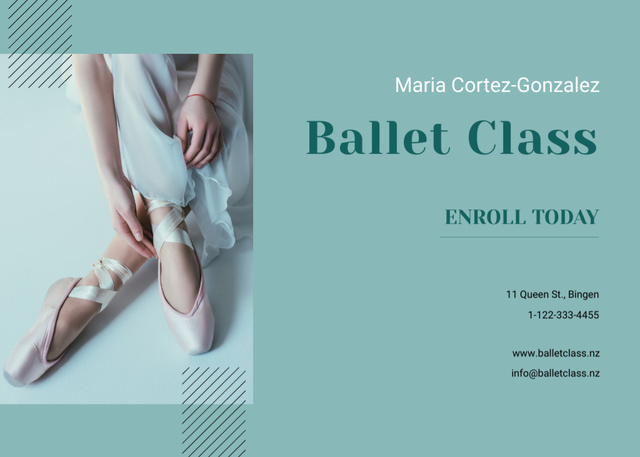 Graceful Ballet Class With Tutor in Pointe Shoes Flyer 5x7in Horizontal Design Template