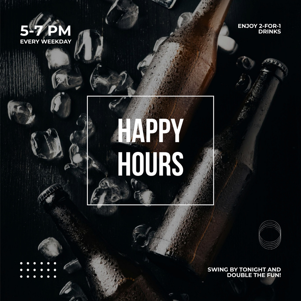 Happy Hour Announcement with Beer and Ice Instagram Tasarım Şablonu