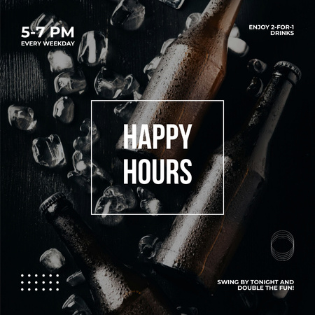 Happy Hour Announcement with Beer and Ice Instagram Design Template