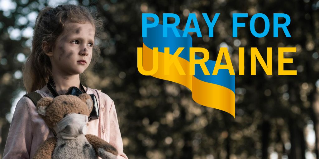 Pray For Ukraine Text with Kid Suffering War Twitter tervezősablon