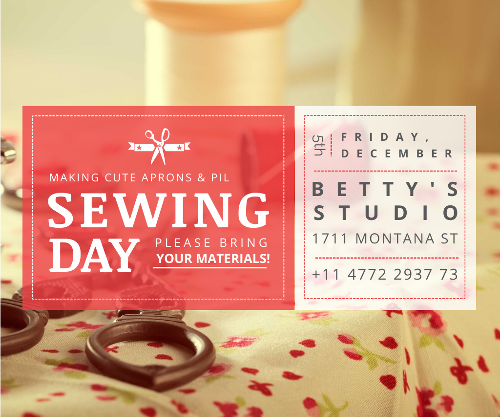 Ontwerpsjabloon van Large Rectangle van Sewing Day Celebration Announcement in Workshop