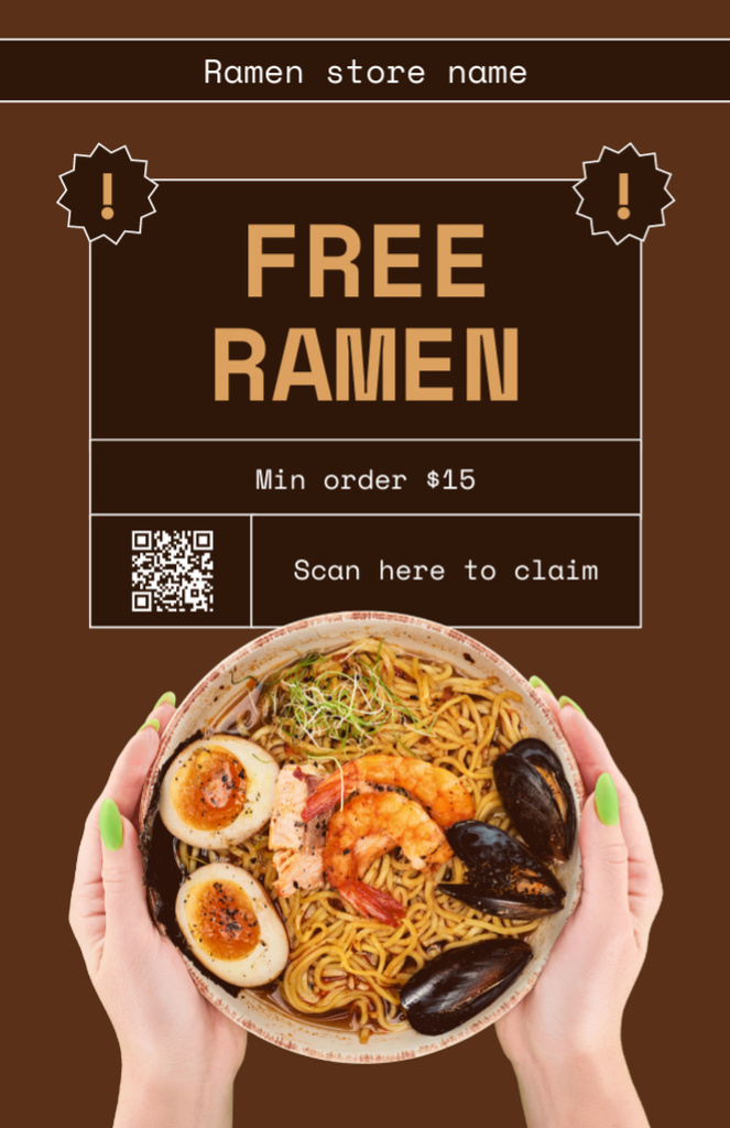 Fresh Ramen with Seafood Recipe Card Design Template