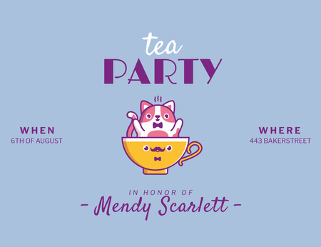 Modèle de visuel Tea Party Announcement With Cat And Cup - Invitation 13.9x10.7cm Horizontal
