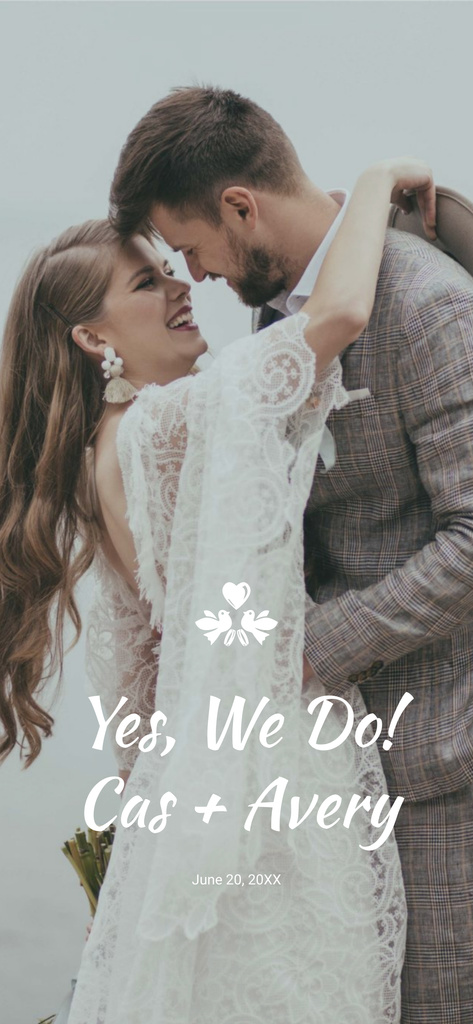 Designvorlage Wedding Announcement with Couple in Boho Style Hugging für Snapchat Geofilter