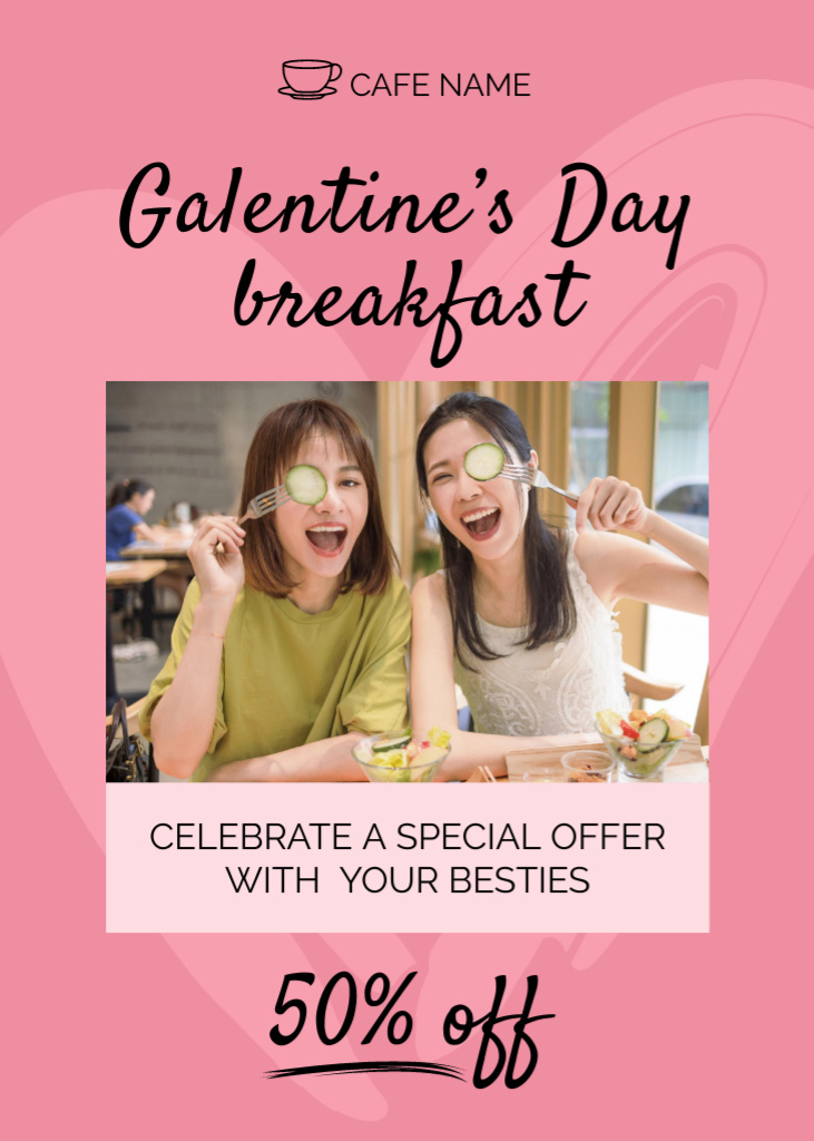 Girlfriends on Galentine's Day Breakfast Flayer Design Template