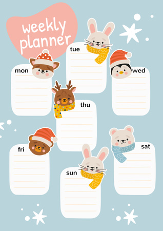 Weekly Planner with Cute Animals Schedule Planner Design Template