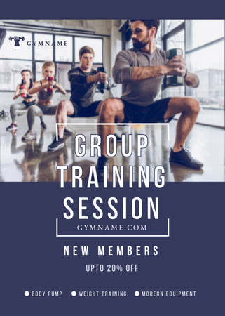 Platilla de diseño Group of People Training with Dumbbells at Gym Flayer