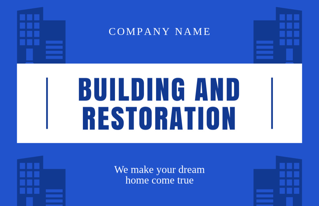 Real Estate Building and Restoration Blue Business Card 85x55mmデザインテンプレート