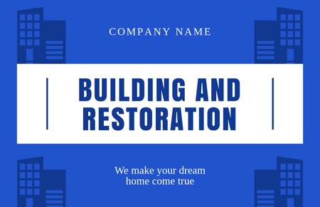 Real Estate Building and Restoration Blue Business Card 85x55mm Design Template