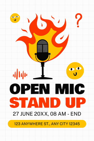 Plantilla de diseño de Anuncio del espectáculo de stand-up con micrófono abierto Pinterest 