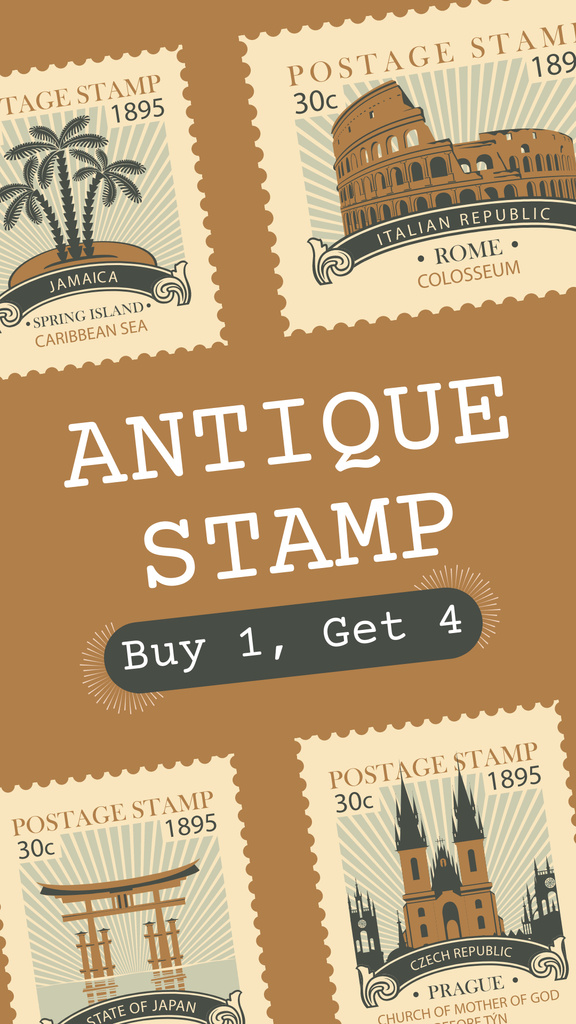 Designvorlage Exquisite And Antique Stamps Offer With Promo für Instagram Story
