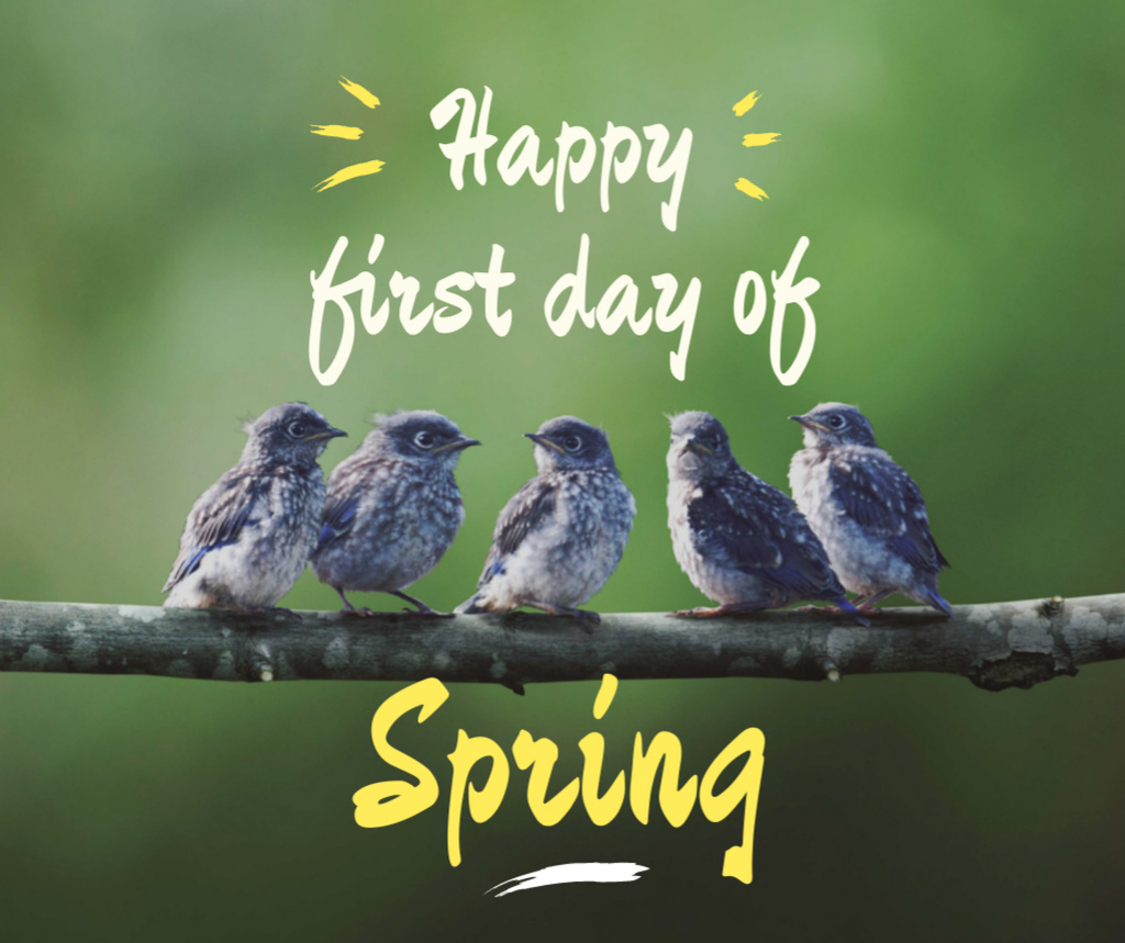 Spring Cute Birds on a Branch Facebook – шаблон для дизайна
