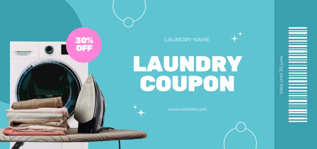 Laundry Service Discounted Voucher with Modern Washing Machine Coupon Din Large Πρότυπο σχεδίασης