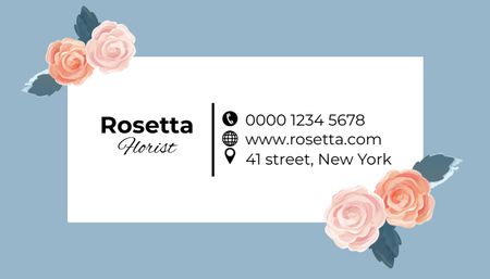 Contacts with Roses Pattern on Blue Business Card US Design Template
