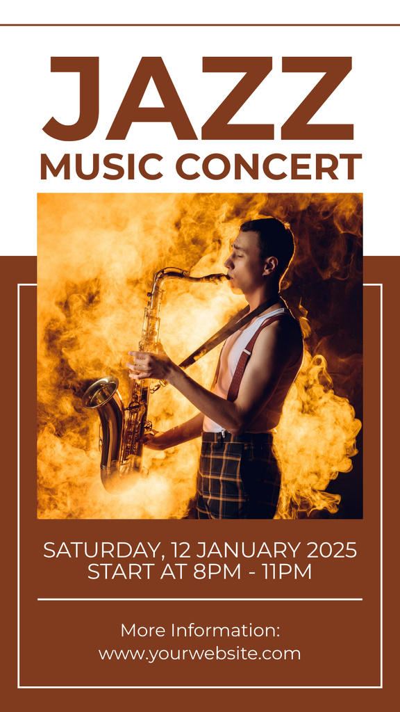 Designvorlage Jazz Concert Announcement with Saxophonist and Flame für Instagram Story