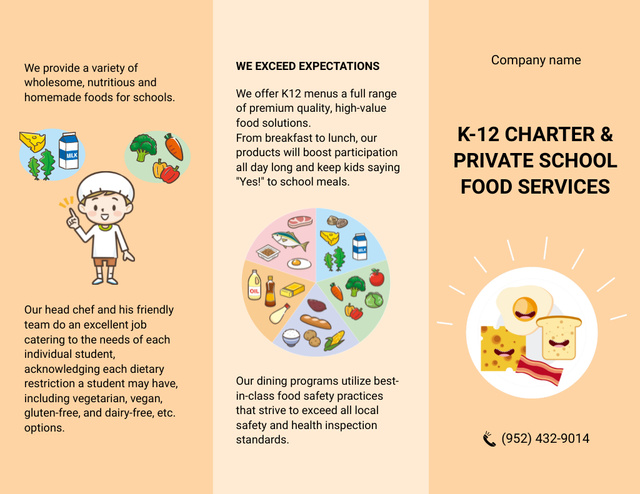 Gastronomic School Food Service Offer With Description Brochure 8.5x11in Z-fold Design Template