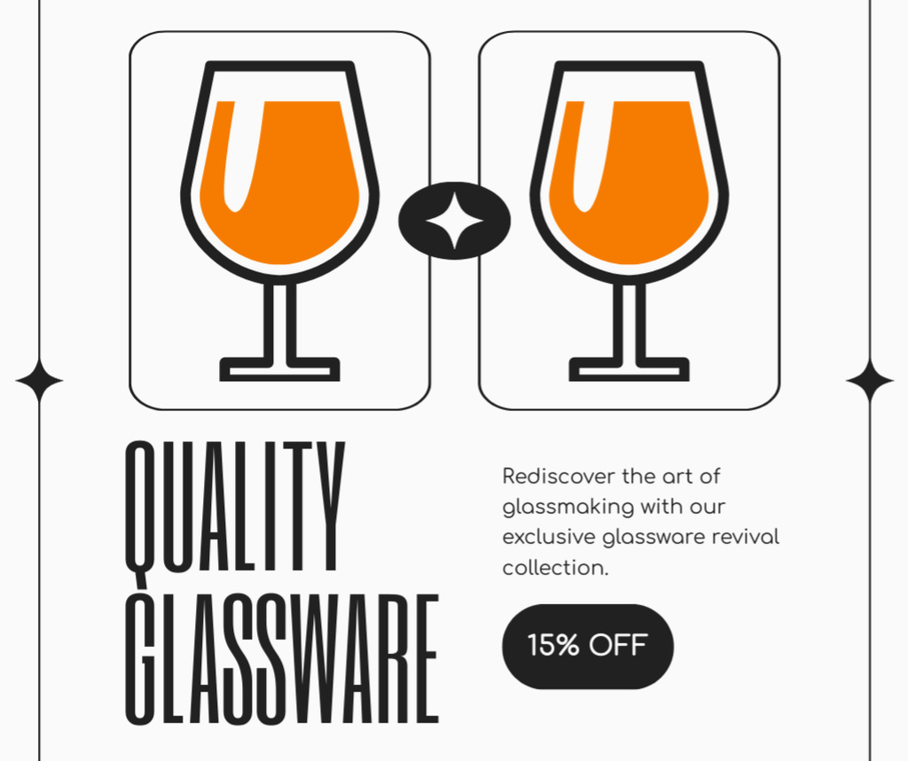 Quality Glassware Offer with Illustration of Wineglasses Facebookデザインテンプレート