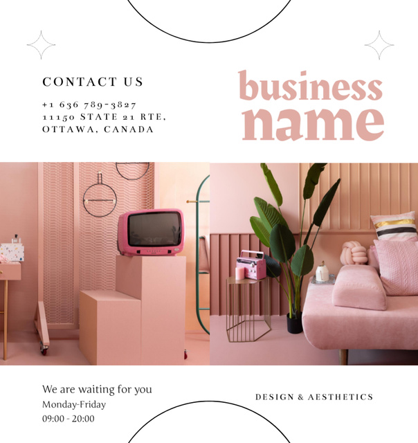 Interior Design Offer with Pink Room with Vintage Furniture Brochure Din Large Bi-fold – шаблон для дизайна