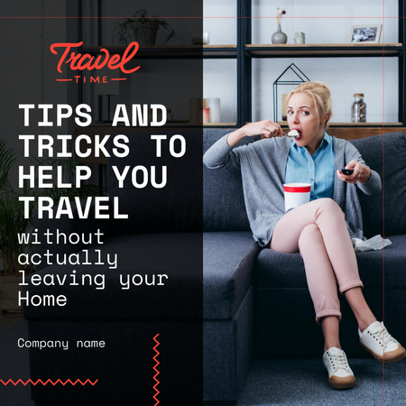 Modèle de visuel Virtual Travel Tips with Woman Watching Video - Instagram