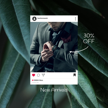Speciální módní nabídka pro muže v zelené barvě Instagram Šablona návrhu