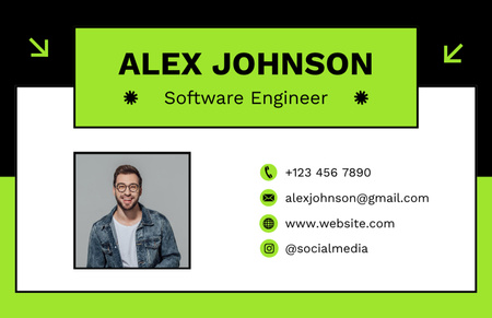 Designvorlage Dienstleistungen eines Software-Ingenieurs für Hellgrün und Schwarz für Business Card 85x55mm