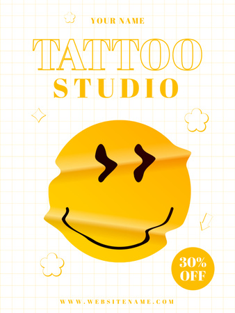 Designvorlage Kreativer Tattoo-Studio-Service mit Rabatt und Emoji für Poster US