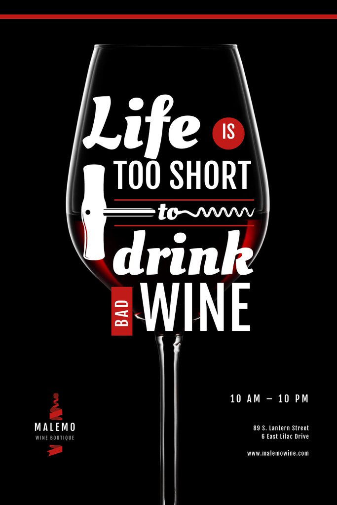 Szablon projektu Wine Store Ad with glass with Corkscrew Pinterest
