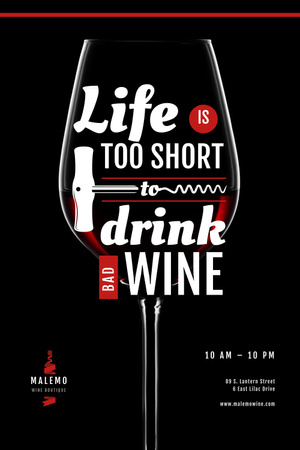 Wine Store Ad with glass with Corkscrew Pinterest Design Template