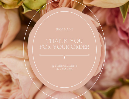 Thanks for Order Phrase with Pink Flowers Thank You Card 5.5x4in Horizontal Design Template