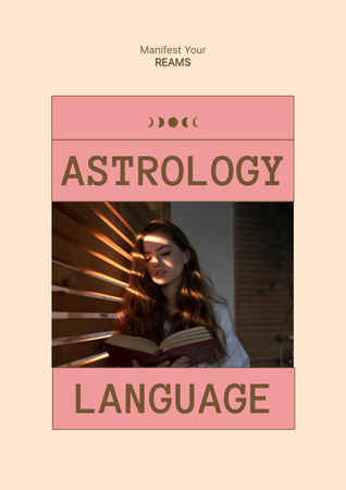 Astrology Inspiration with Woman reading Book Poster Tasarım Şablonu