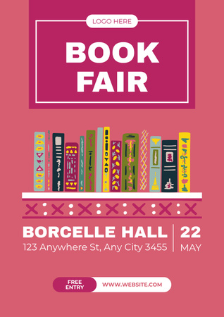 Book Fair Ad with Bookshelf Poster Design Template