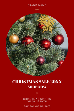 Christmas Sale Offer With Tree And Red Baubles Postcard 4x6in Vertical Design Template